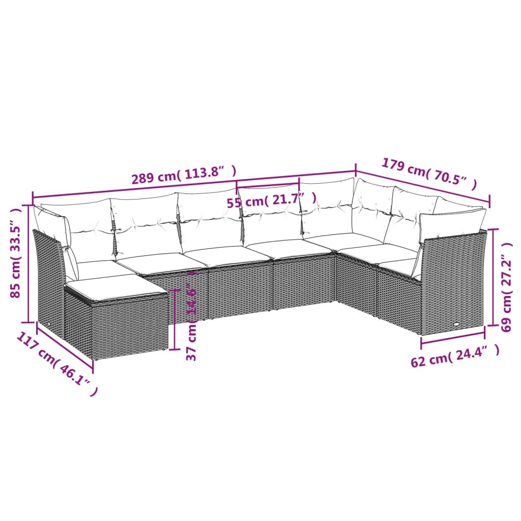 vidaXL Set mobilier de grădină cu perne, 8 piese, negru, poliratan