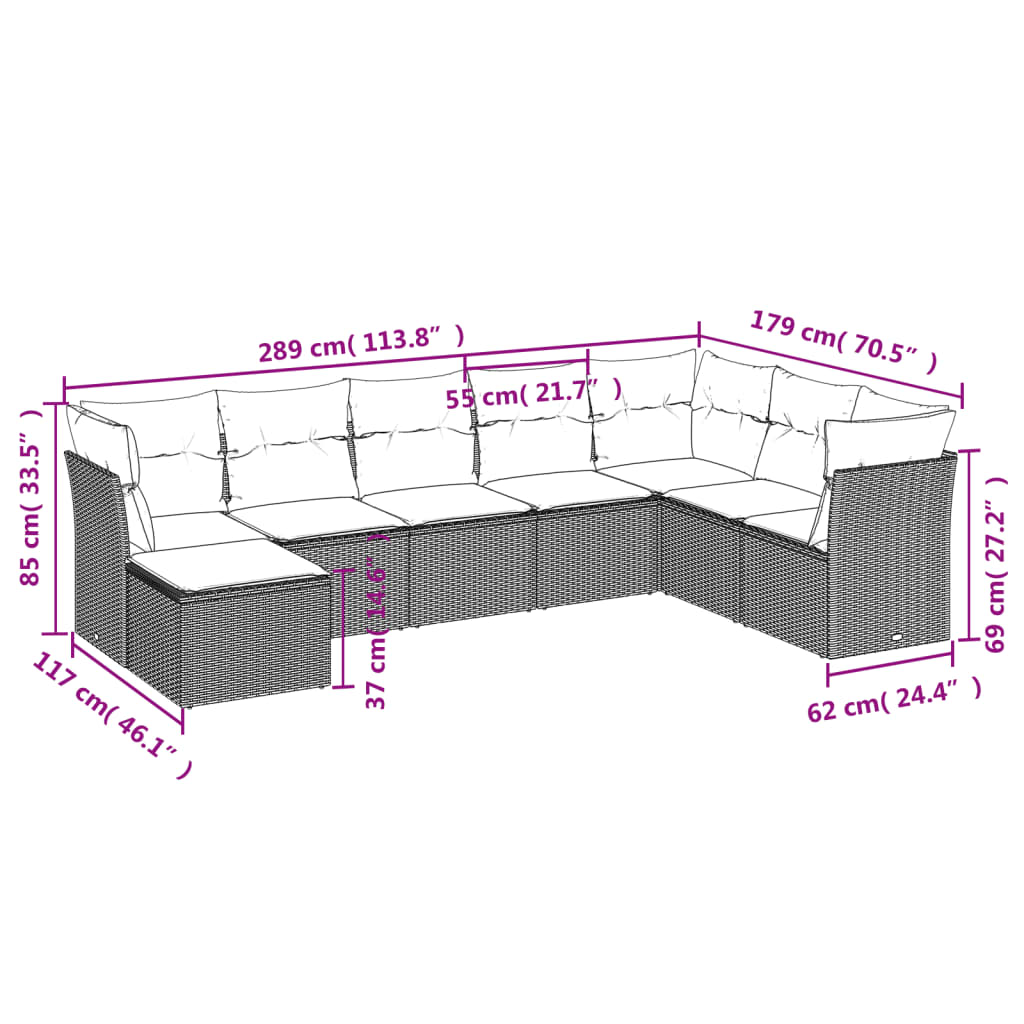 vidaXL 8-delige Loungeset met kussens poly rattan lichtgrijs afbeelding