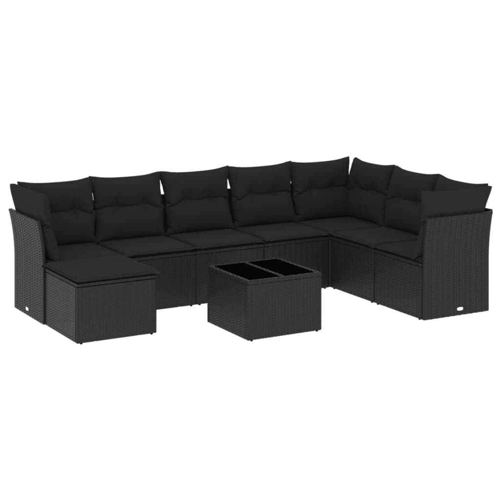 Thumbnail - vidaXL 9-tlg. Garten-Sofagarnitur mit Kissen Schwarz Poly Rattan