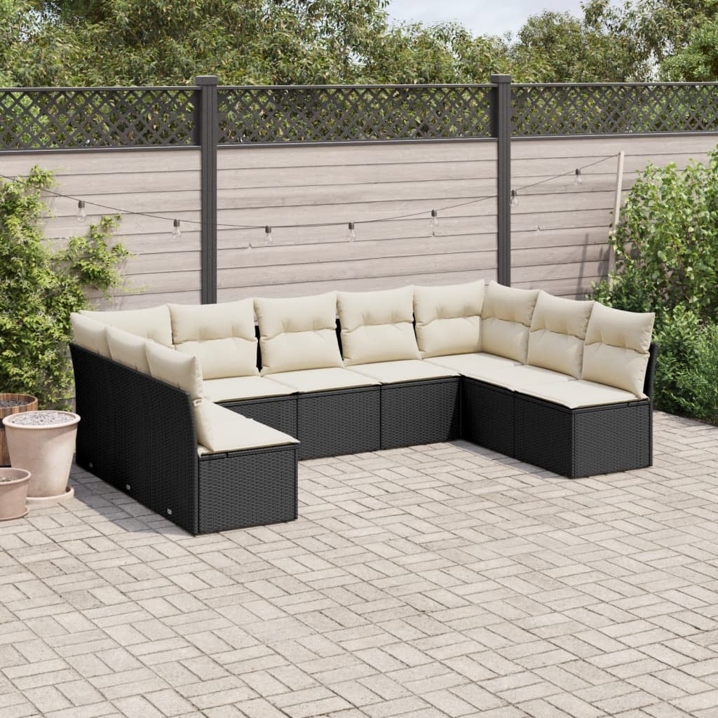 vidaXL 9-tlg. Garten-Sofagarnitur mit Kissen Schwarz Poly Rattan