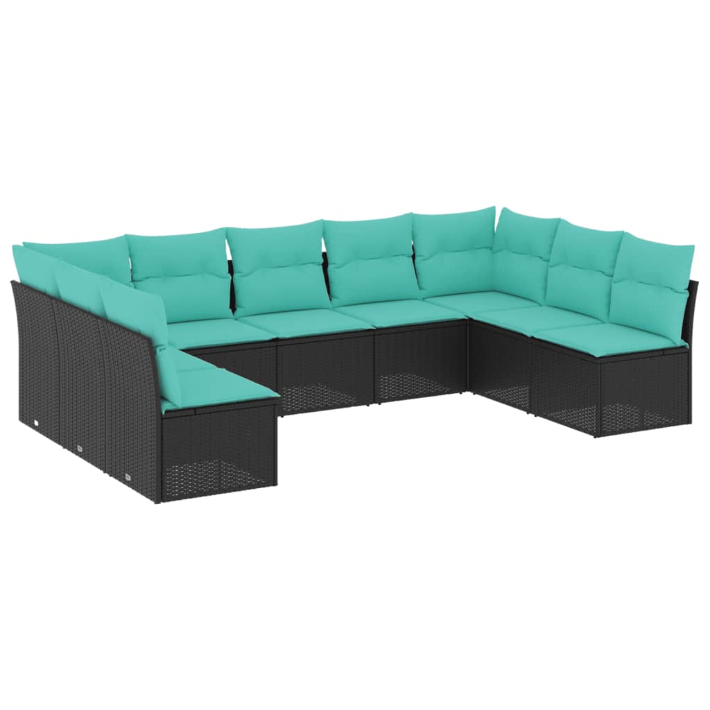 Vidaxl 9 Piece Patio Sofa Set With Cushions Black Poly Rattan