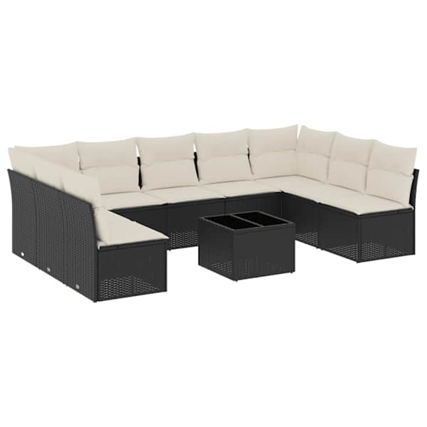vidaXL 10-osaline aiadiivani komplekt patjadega, must, pol&uuml;rotang