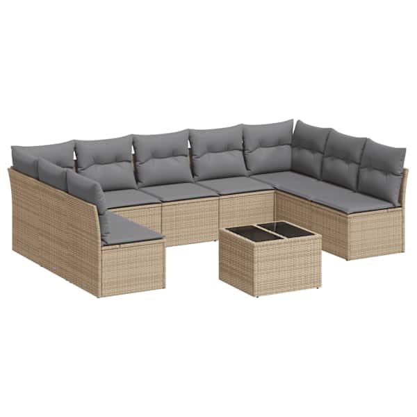 vidaXL 10-osaline aiadiivani komplekt patjadega, beež, pol&uuml;rotang