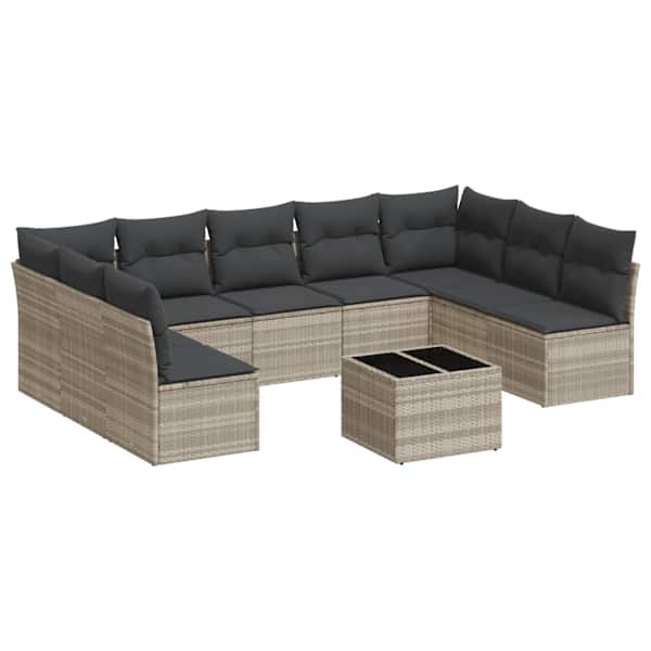 vidaXL 10-osaline aiadiivani komplekt patjadega, helehall, pol&uuml;rotang