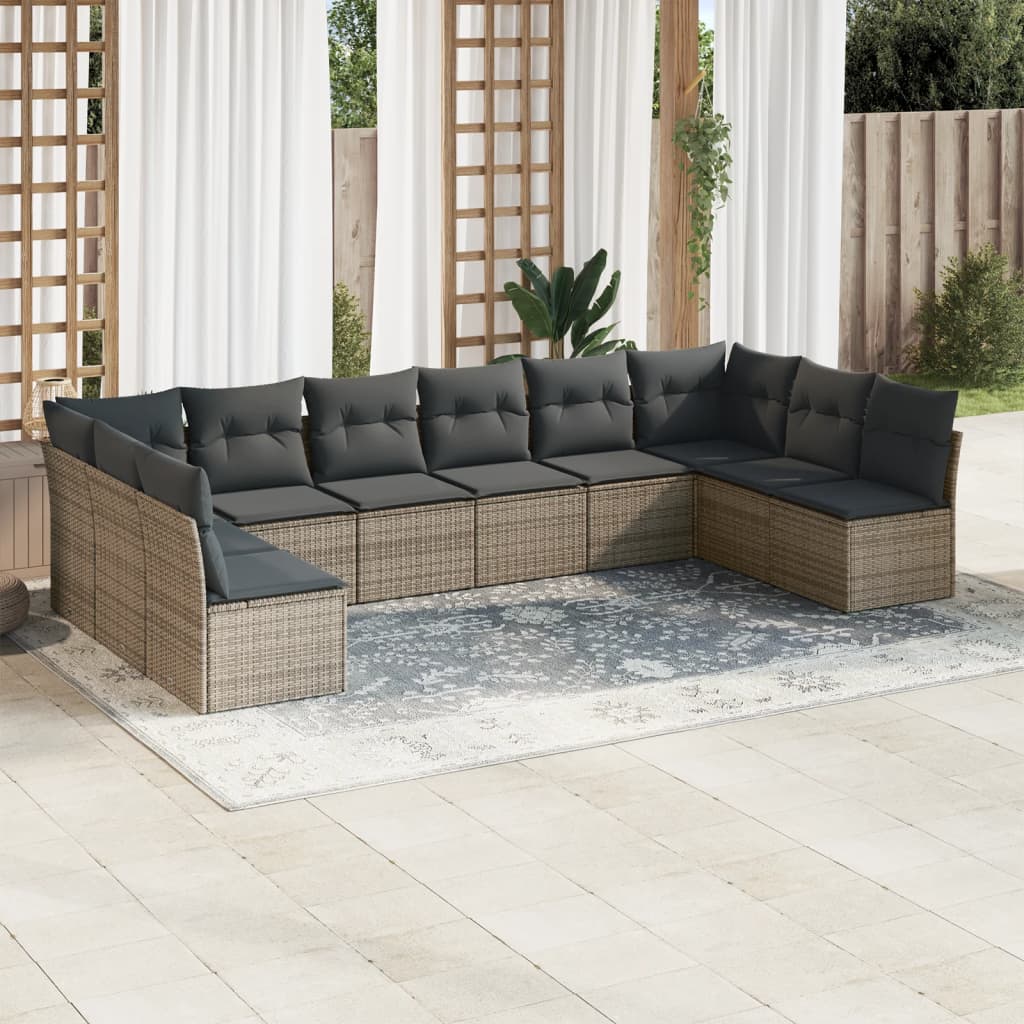 vidaXL 10-tlg. Garten-Sofagarnitur mit Kissen Grau Poly Rattan