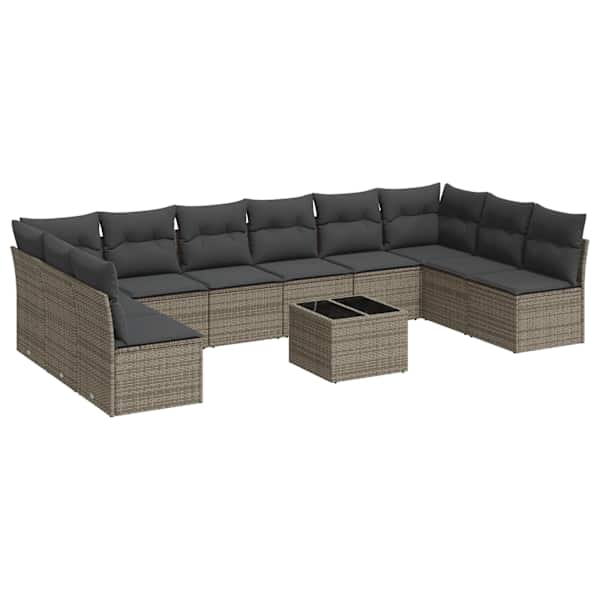 vidaXL 11-osaline aiadiivani komplekt patjadega, hall, pol&uuml;rotang