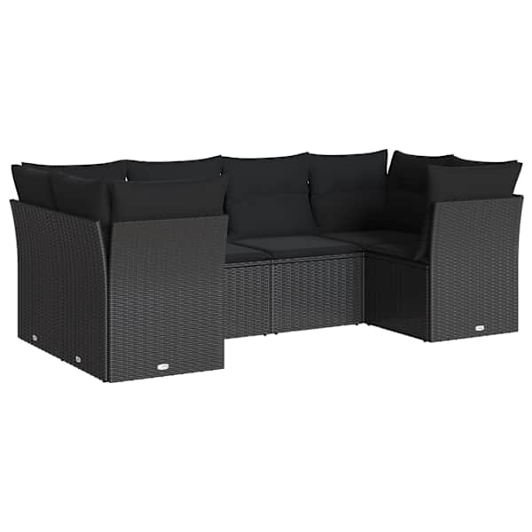 vidaXL 6-osaline aiadiivani komplekt patjadega, must, pol&uuml;rotang