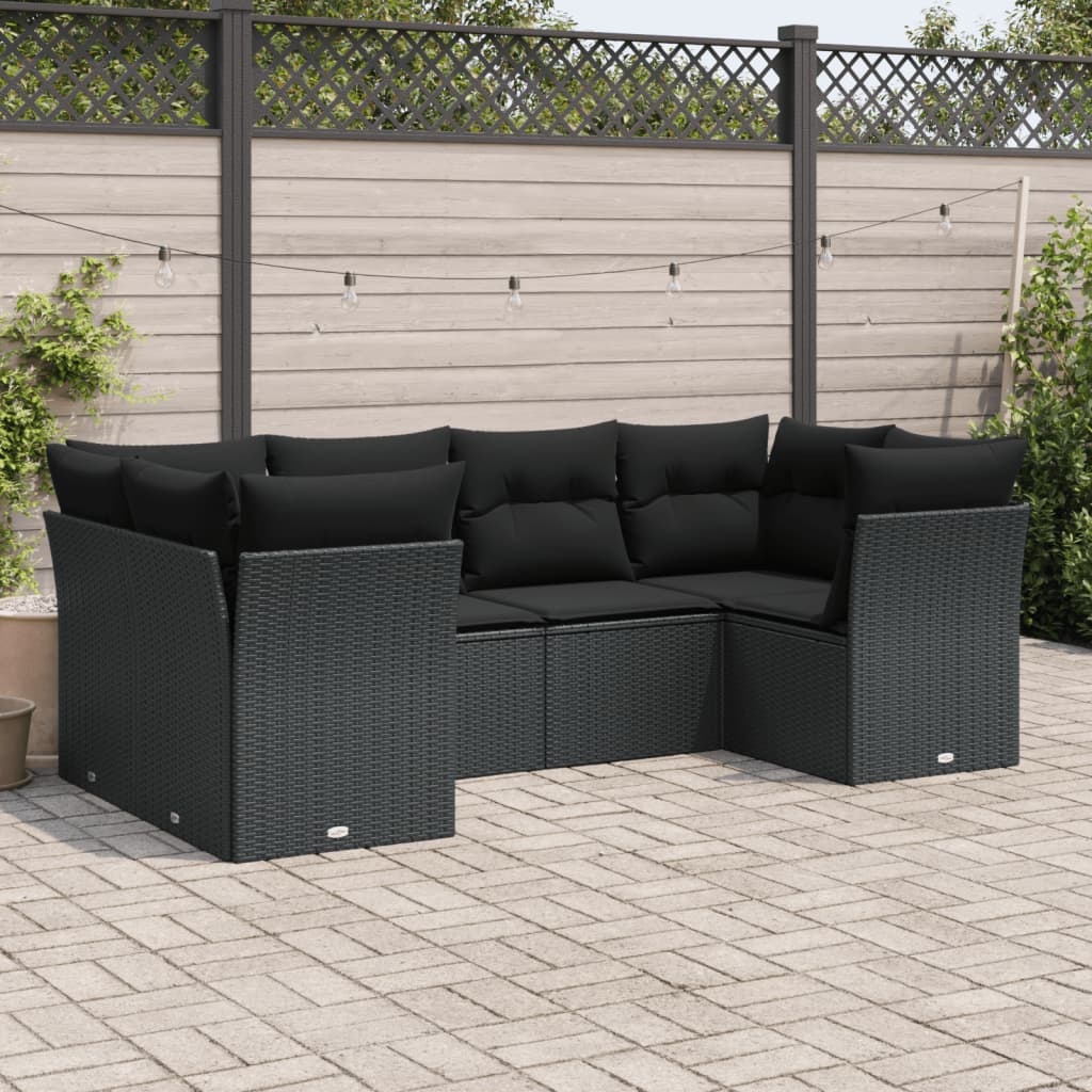 vidaXL 6-tlg. Garten-Sofagarnitur mit Kissen Schwarz Poly Rattan