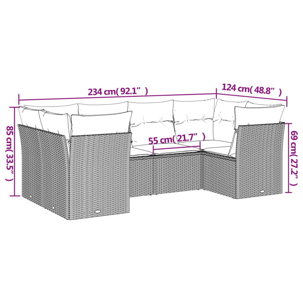 vidaXL 6-delige Loungeset met kussens poly rattan zwart afbeelding