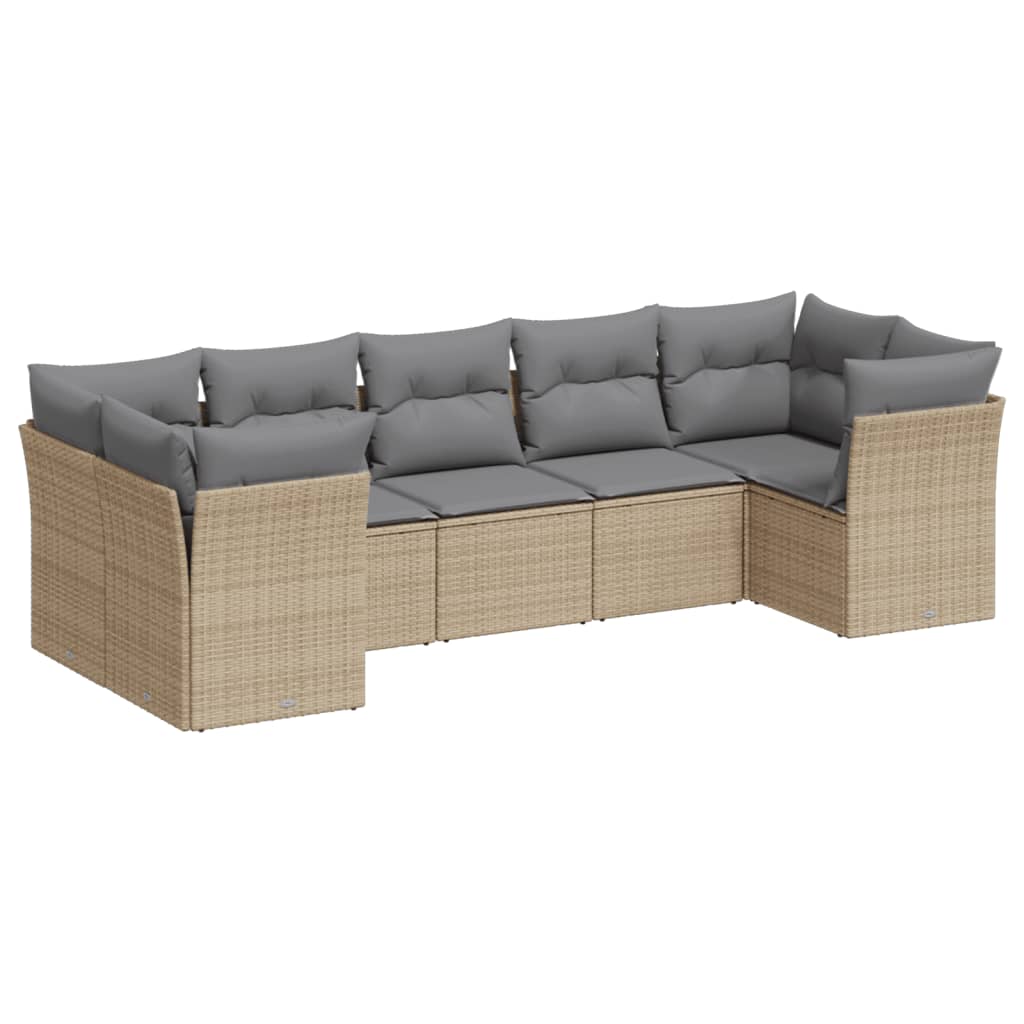 vidaXL Set canapele de grădină, 7 piese, cu perne, bej, poliratan