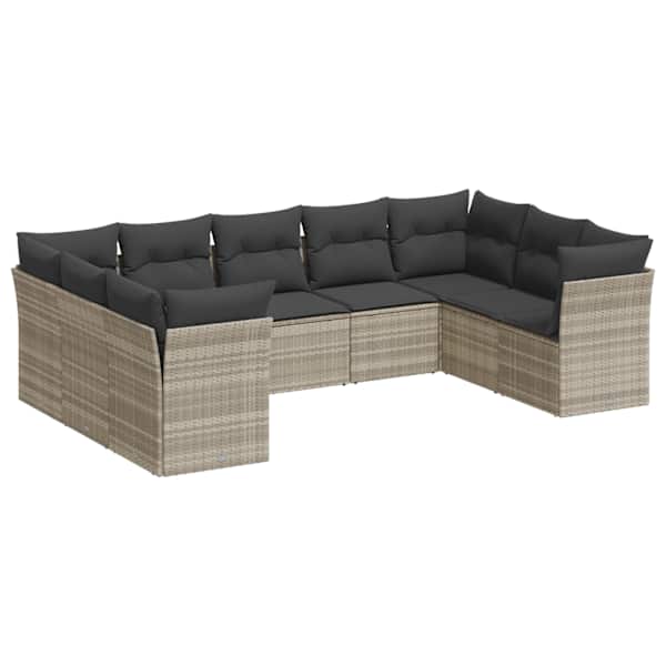 vidaXL 9-osaline aiadiivani komplekt patjadega, helehall, pol&uuml;rotang