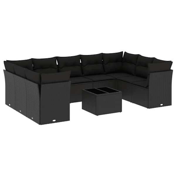 vidaXL 10-osaline aiadiivani komplekt patjadega, must, pol&uuml;rotang