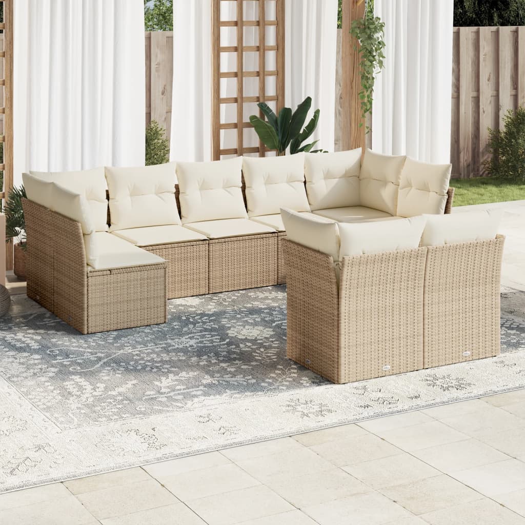 vidaXL 9-tlg. Garten-Sofagarnitur mit Kissen Beige Poly Rattan