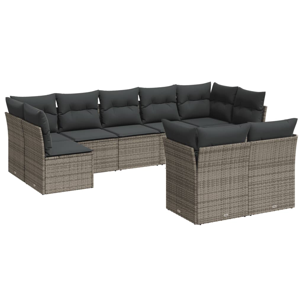 Thumbnail - vidaXL 9-tlg. Garten-Sofagarnitur mit Kissen Grau Poly Rattan