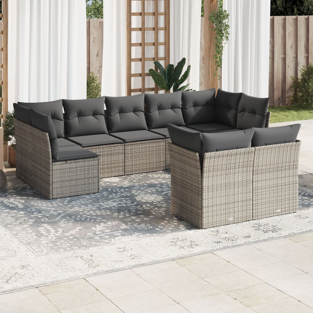 vidaXL 9-tlg. Garten-Sofagarnitur mit Kissen Grau Poly Rattan