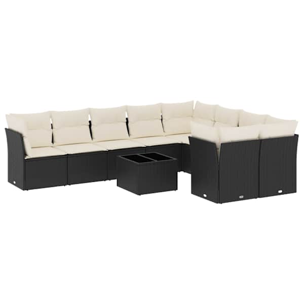 vidaXL 10-osaline aiadiivani komplekt patjadega, must, pol&uuml;rotang