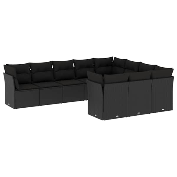 vidaXL 10-osaline aiadiivani komplekt patjadega, must, pol&uuml;rotang