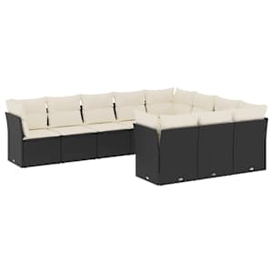 vidaXL 10-osaline aiadiivani komplekt patjadega, must, pol&uuml;rotang