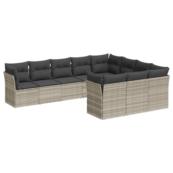 vidaXL 10-osaline aiadiivani komplekt patjadega, helehall, pol&uuml;rotang