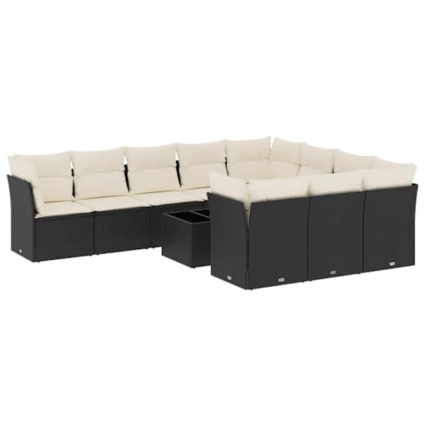 vidaXL 11-osaline aiadiivani komplekt patjadega, must, pol&uuml;rotang