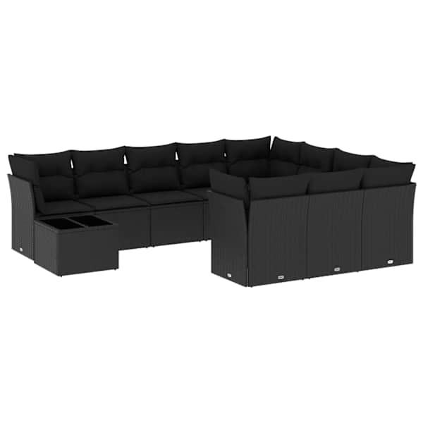 vidaXL 11-osaline aiadiivani komplekt patjadega, must, pol&uuml;rotang