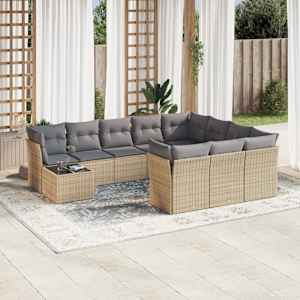 11dílný zahradní sedací souprava s poduškami béžový polyratan - obrázek 1