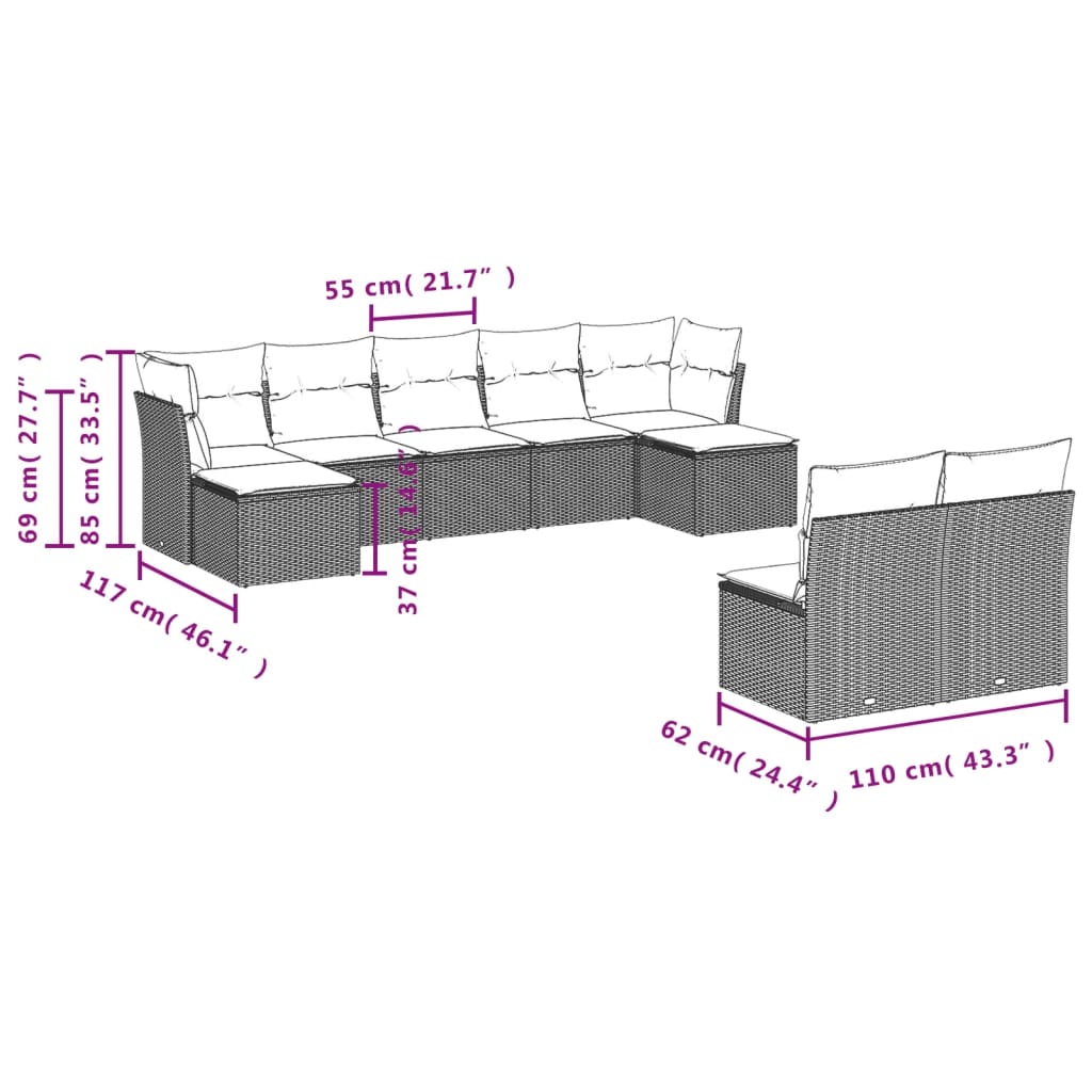 vidaXL 10-delige Loungeset met kussens poly rattan grijs afbeelding