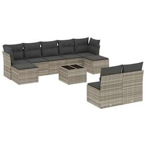 vidaXL 10-osaline aiadiivani komplekt patjadega, helehall, pol&uuml;rotang