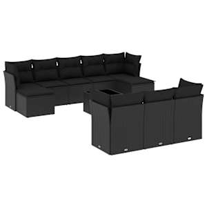 vidaXL 11-osaline aiadiivani komplekt patjadega, must, pol&uuml;rotang