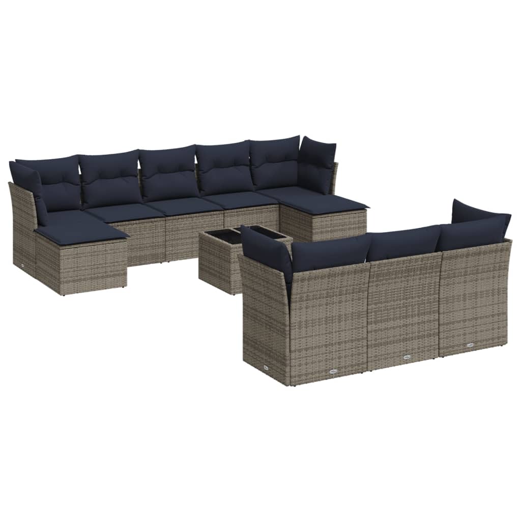 Thumbnail - vidaXL 11-teiliges Gartensofa-Set mit Kissen, grau, Polyrattan
