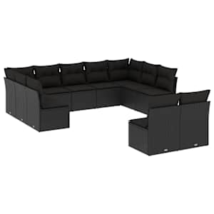 vidaXL 11-osaline aiadiivani komplekt patjadega, must, pol&uuml;rotang