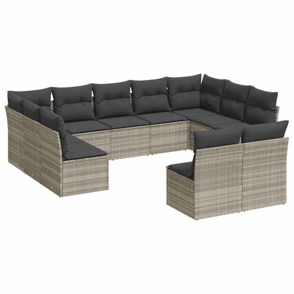 vidaXL 11-osaline aiadiivani komplekt patjadega, helehall, pol&uuml;rotang