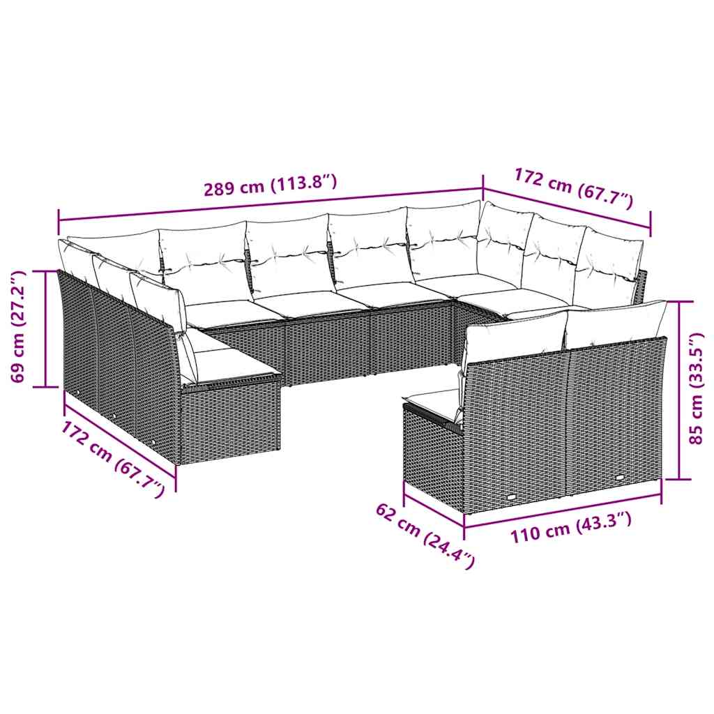 Thumbnail - vidaXL 11-tlg. Garten-Sofagarnitur mit Kissen Braun Poly Rattan