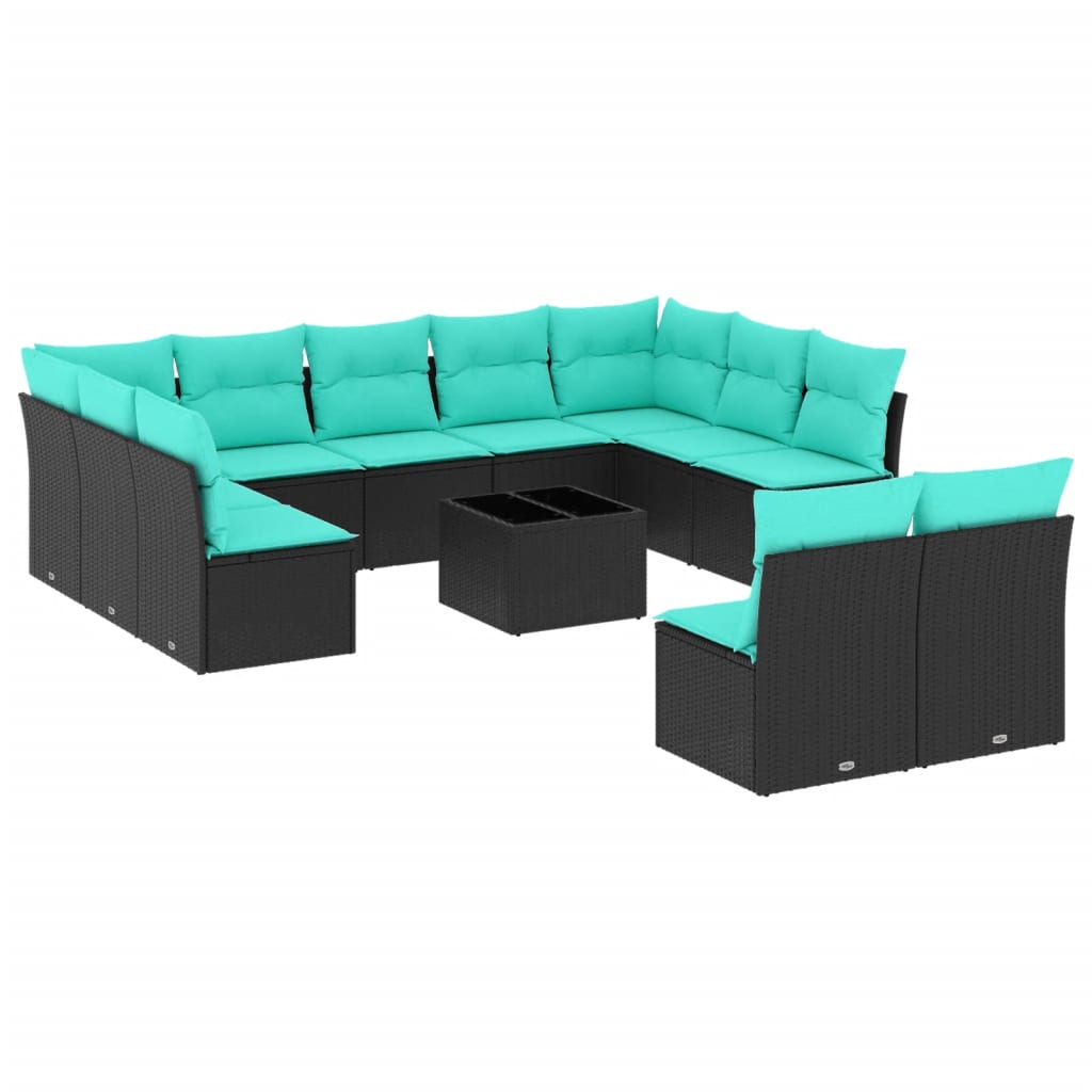Thumbnail - vidaXL 12-teiliges Gartensofa-Set mit Kissen, schwarzes Polyrattan