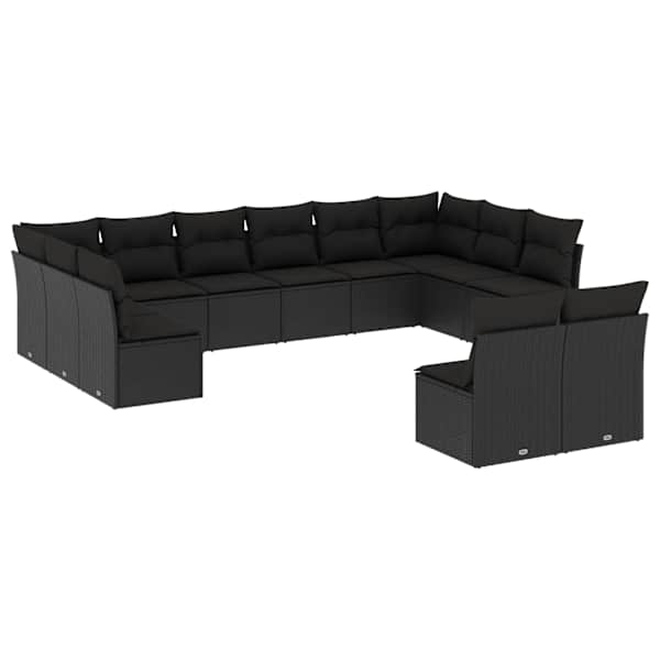 vidaXL 12-osaline aiadiivani komplekt patjadega, must, pol&uuml;rotang