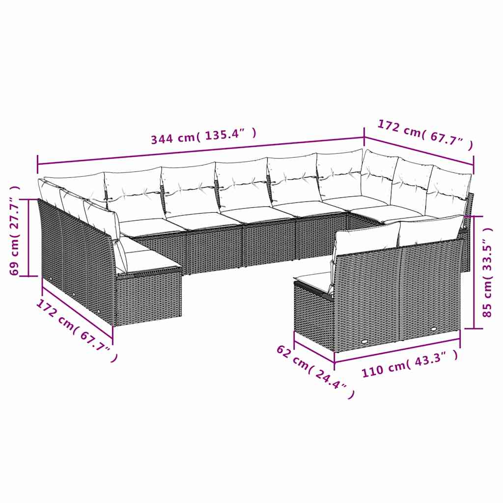 Set canapele de grădină, 12 piese, cu perne, negru, poliratan 3218365 - imagine 3