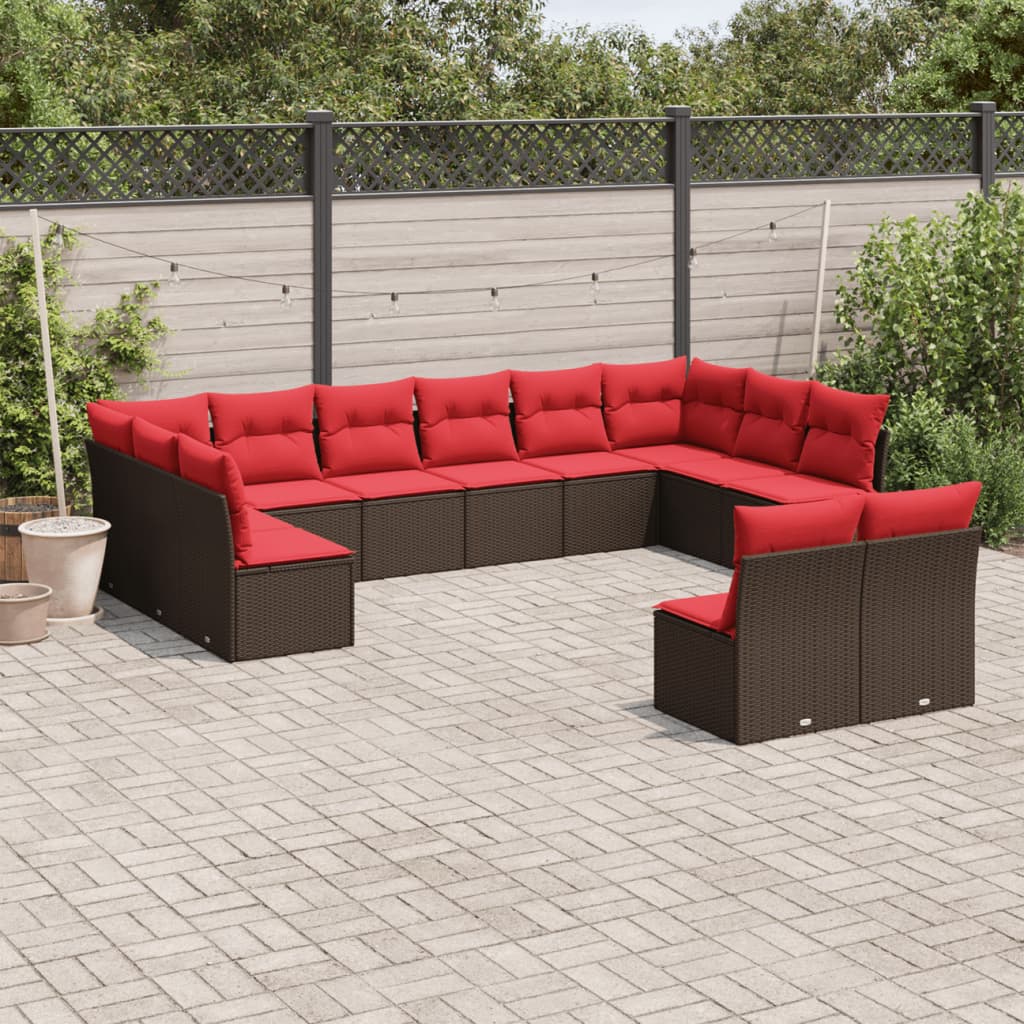 12 Piece Patio Sofa Set with Cushions Brown Poly Rattan