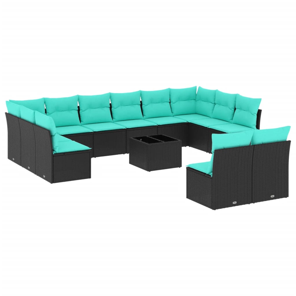 Thumbnail - vidaXL 13-teiliges Gartensofa-Set mit Kissen, schwarzes Polyrattan