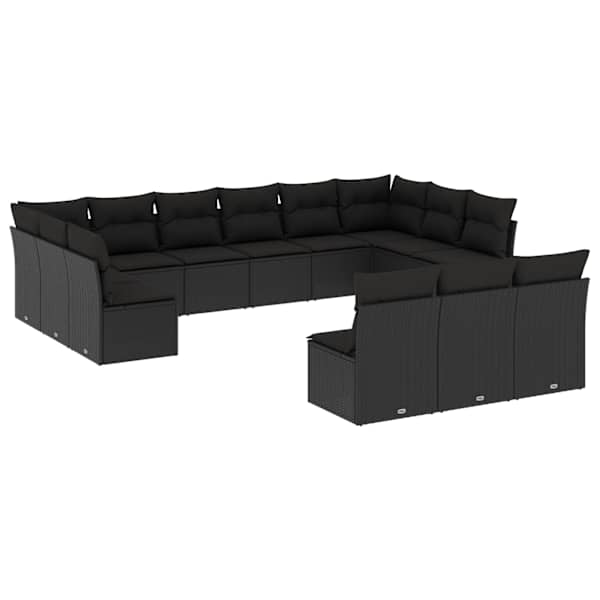 vidaXL 13-osaline aiadiivani komplekt patjadega, must, pol&uuml;rotang