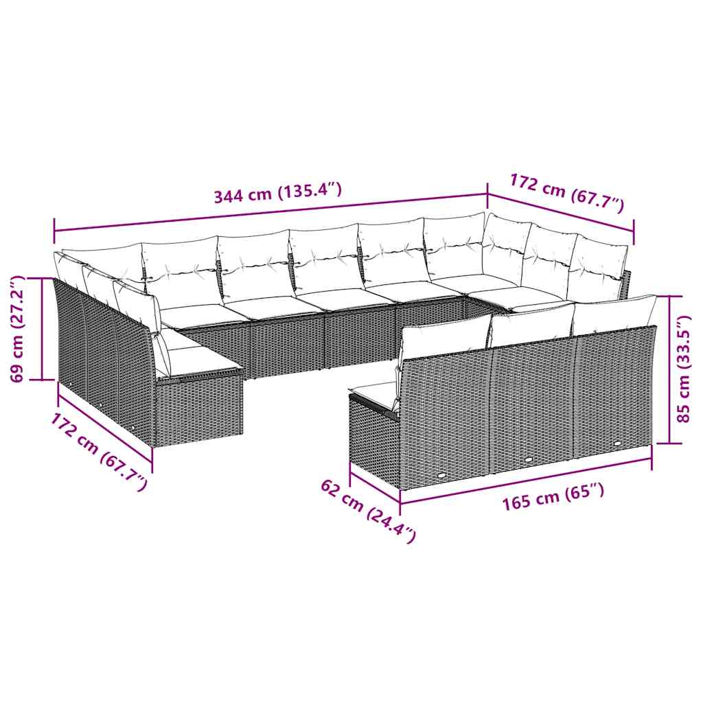 vidaXL 13-delige Loungeset met kussens poly rattan bruin afbeelding