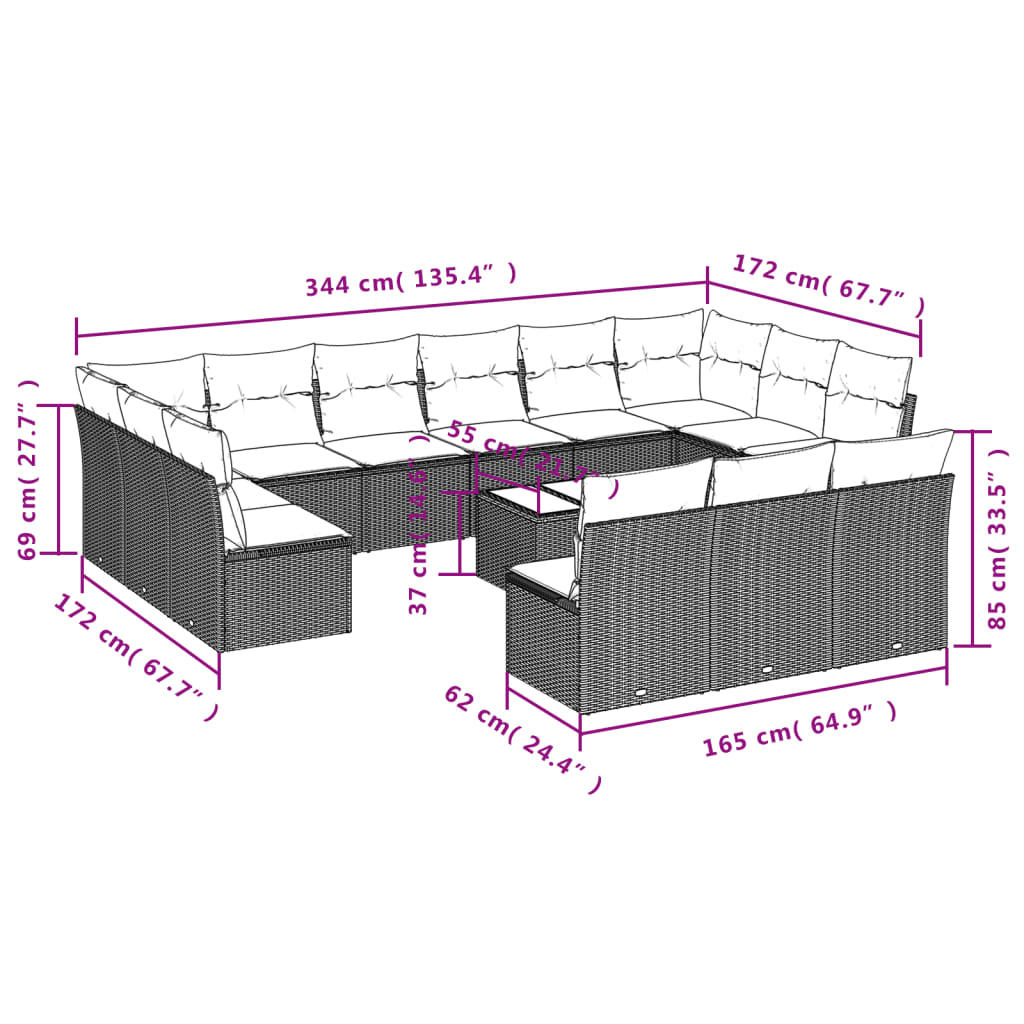Set canapele de grădină, 14 piese, cu perne, bej, poliratan 3218399 - imagine 3