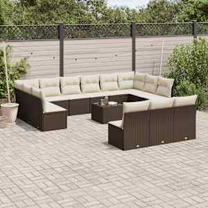 14 kosov Garden Sofa Set z blazinami Brown Poly Rattan