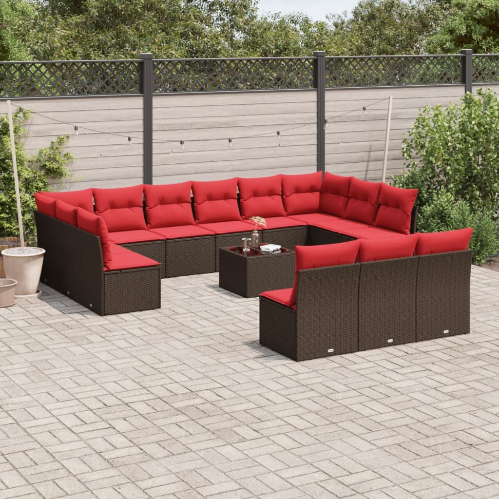14-tlg. Garten-Sofagarnitur mit Kissen Braun Poly Rattan