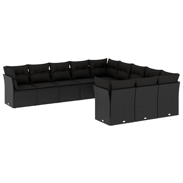 vidaXL 11-osaline aiadiivani komplekt patjadega, must, pol&uuml;rotang