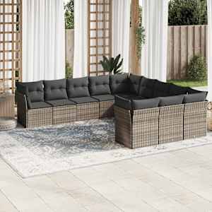 Vrtna sedežna garnitura 11-delna z blazinami sv. siv poli ratan