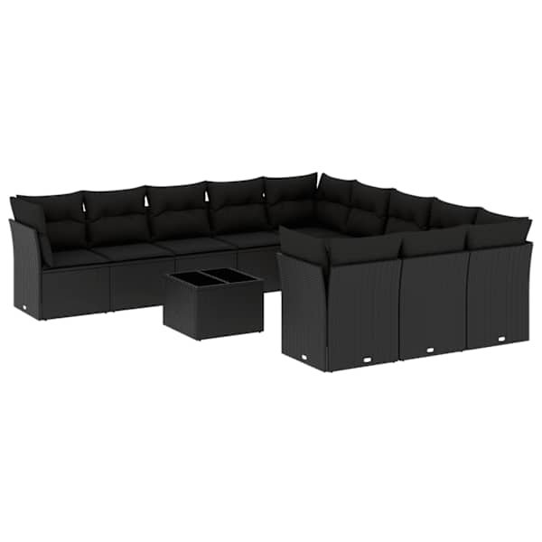 vidaXL 12-osaline aiadiivani komplekt patjadega, must, pol&uuml;rotang