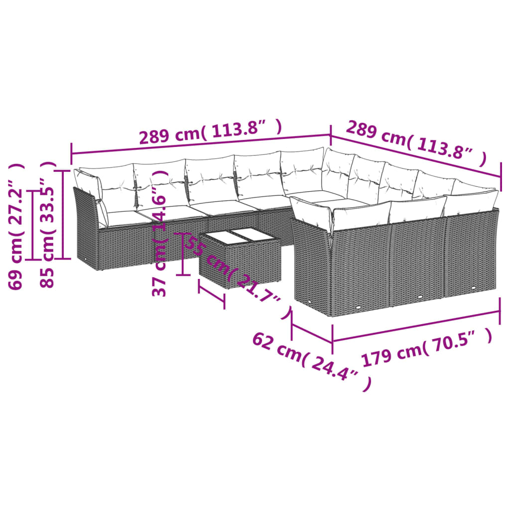 Set canapele de grădină cu perne, 12piese gri deschis poliratan 3218422 - imagine 3