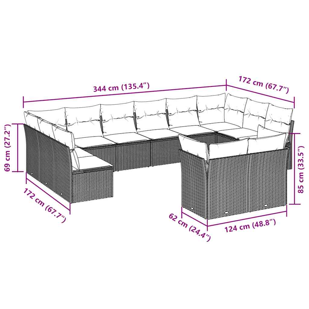 Thumbnail - vidaXL 12-tlg. Garten-Sofagarnitur mit Kissen Braun Poly Rattan