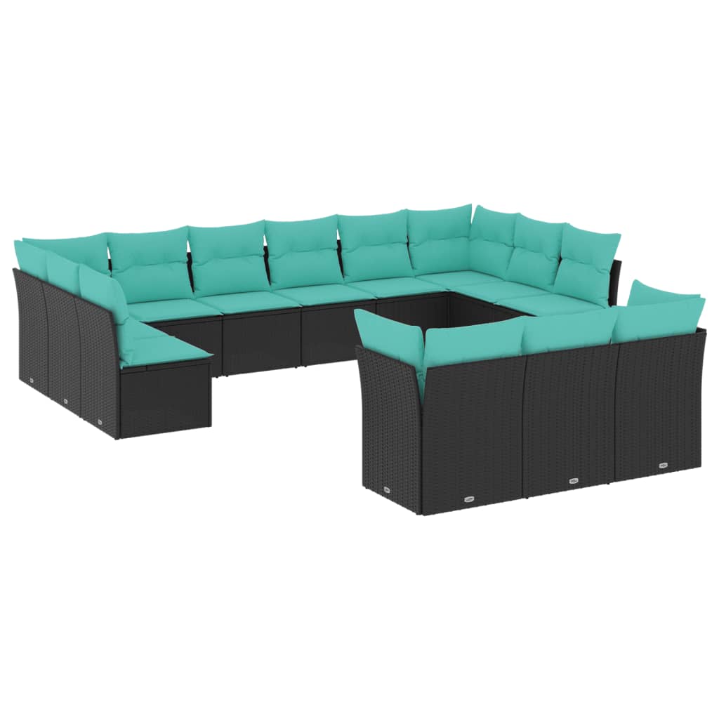 Thumbnail - vidaXL 13-teiliges Gartensofa-Set mit Kissen, schwarzes Polyrattan