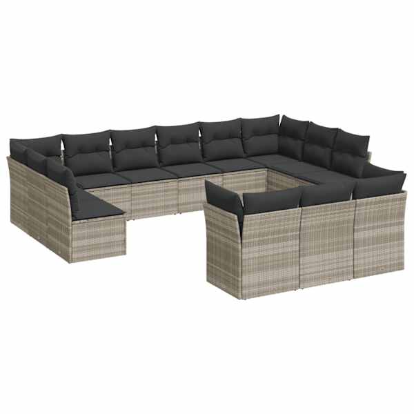 vidaXL 13-osaline aiadiivani komplekt patjadega, helehall, pol&uuml;rotang